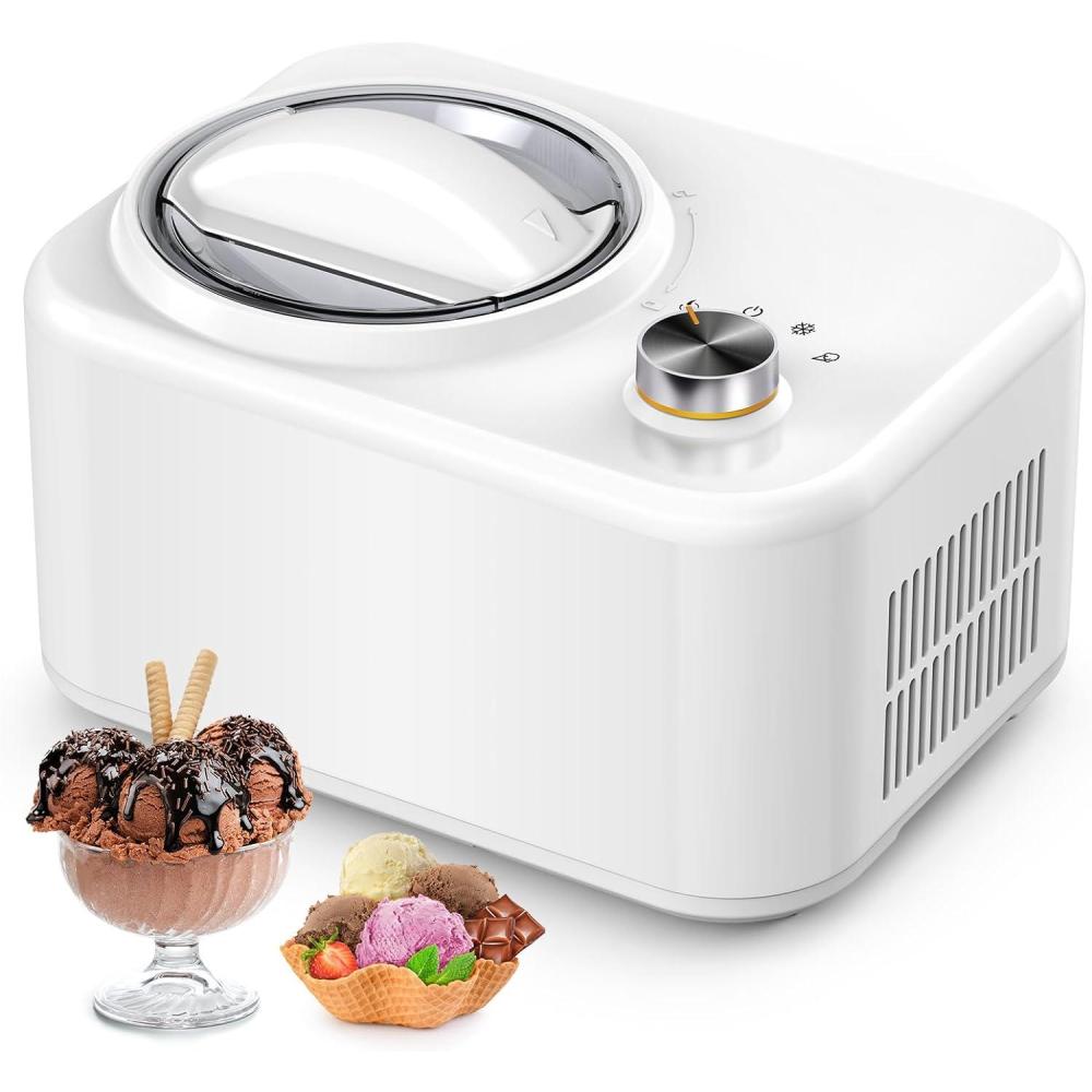 imageCOWSAR 1 Quart Ice Cream Maker Machine with Builtin Compressor Fully Automatic No Prefreezing 1 Hour Keepcooling Easy to Clean