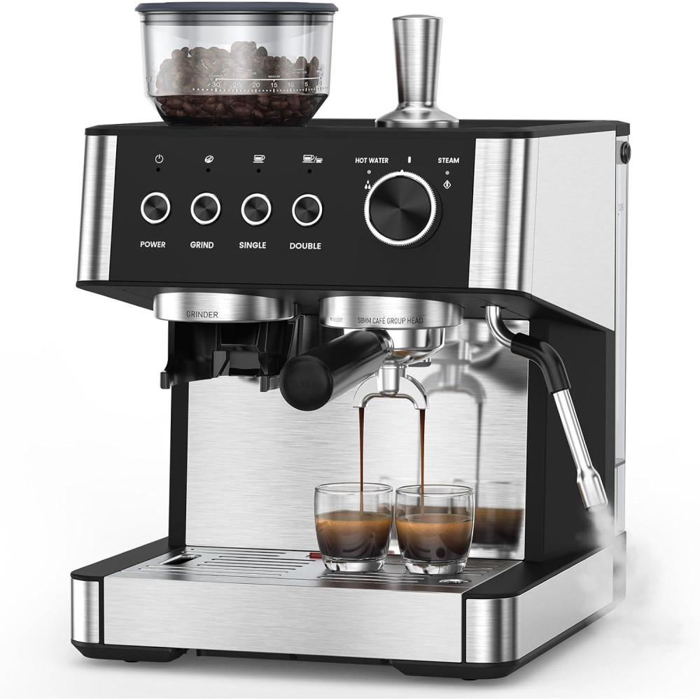 imageCOWSAR 2025 New Espresso Machines with Builtin AntiClog 20 Bar Expresso Coffee Machines with Milk Frother Steam Wand Tamping Tool Espresso Machine with Grinder for Latte Cappuccino AmericanoEspresso Maker Pro