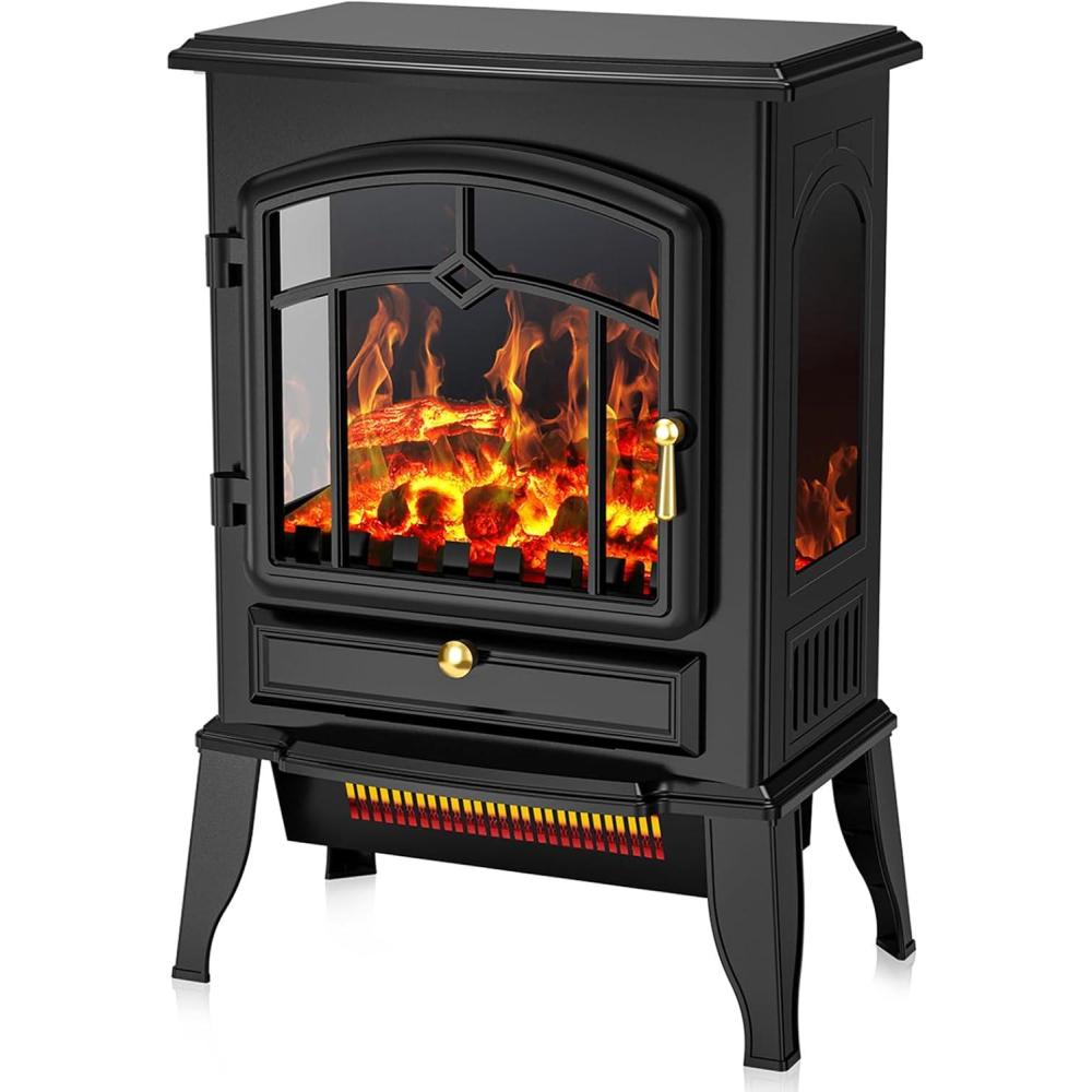 imageCOWSAR Electric Fireplace Stove Freestanding Fireplace Heater with Realistic Flame 10001500W Fireplace Heater Overheating Safety Device Thermostat Adjustable Flame Brightness