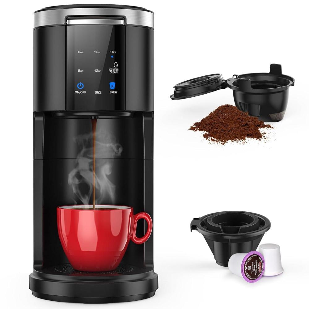 imageCOWSAR Single Serve Coffee Maker K Cup Coffee Brewer for Capsule and Ground Coffee Capsule Coffee Machine with 40 Oz Water Tank InstantHeat 5 Brew Sizes Up To 14 Oz BlackCoffee Maker