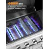 COWSAR 4-Burner BBQ Propane Gas Grill, 44000 BTU Stainless Steel Barbecue Grill with Side Table, 10000 BTU Side Burner, 4 Casters Easy Mobility, Ideal for Outdoor Patio Garden Picnic Backyard Cooking