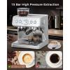 COWSAR Espresso Machine 15 Bar, Semi-Automatic Espresso Maker with Bean Grinder and Milk Frother Steam Wand, 75 oz Removable Water Tank for Cappuccino, Latte, Stainless Steel, normal, CM8050
