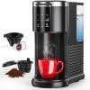 COWSAR Single Serve Coffee Maker, K Cup Coffee Brewer for Capsule and Ground Coffee, Capsule Coffee Machine with 40 Oz Water Tank, Instant-Heat, 5 Brew Sizes Up To 14 Oz, Black(Coffee Maker)