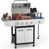 COWSAR 4-Burner BBQ Propane Gas Grill, 44000 BTU Stainless Steel Barbecue Grill with Side Table, 10000 BTU Side Burner, 4 Casters Easy Mobility, Ideal for Outdoor Patio Garden Picnic Backyard Cooking