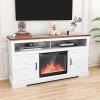 Cowsar 60″ Fireplace TV Stand Mantel Wood Surround Firebox, Freestanding Fireplace Heater, Adjustable Led Flame, Remote Control, 750W-1500W, White