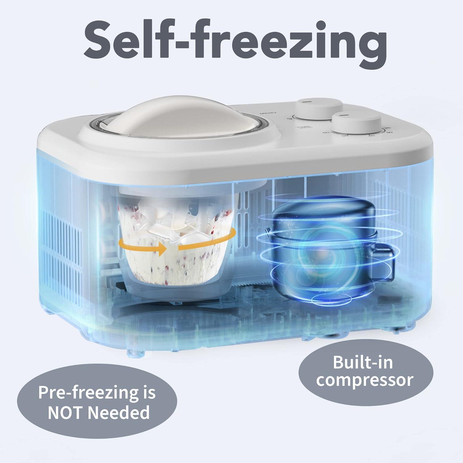 imageCOWSAR 11 Quart Ice Cream Maker Machine with Builtin Compressor Fully Automatic No Prefreezing 2 Buttons Control 1 Hour Keepcooling Easy to Clean