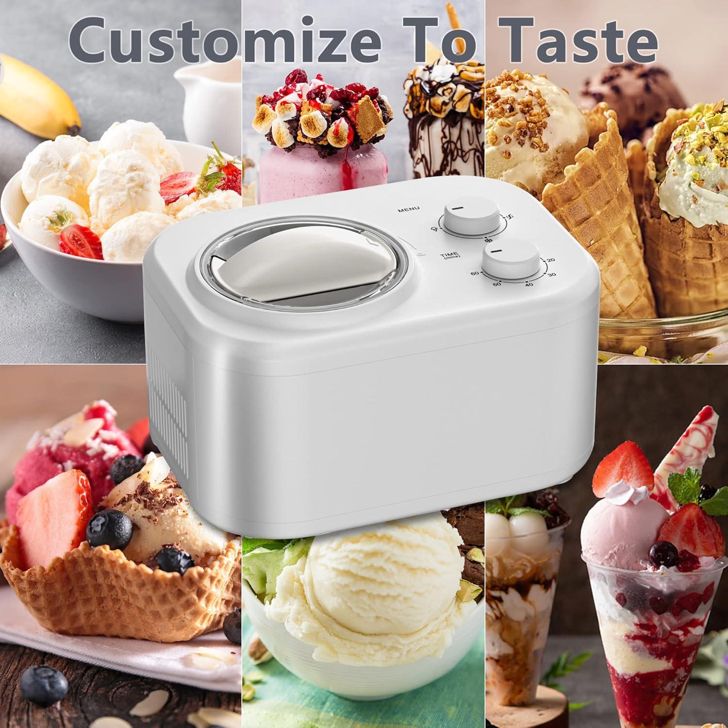 imageCOWSAR 11 Quart Ice Cream Maker Machine with Builtin Compressor Fully Automatic No Prefreezing 2 Buttons Control 1 Hour Keepcooling Easy to Clean