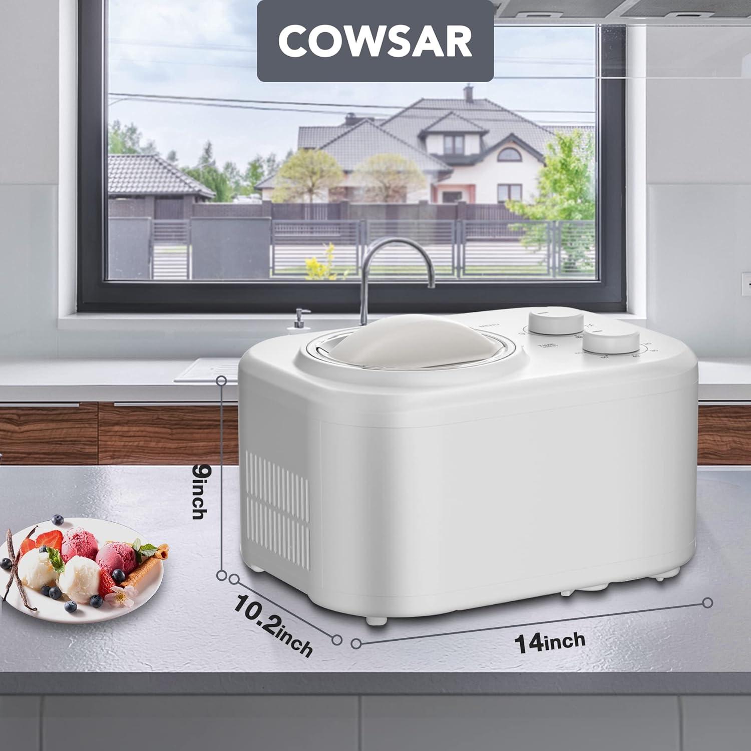 imageCOWSAR 11 Quart Ice Cream Maker Machine with Builtin Compressor Fully Automatic No Prefreezing 2 Buttons Control 1 Hour Keepcooling Easy to Clean