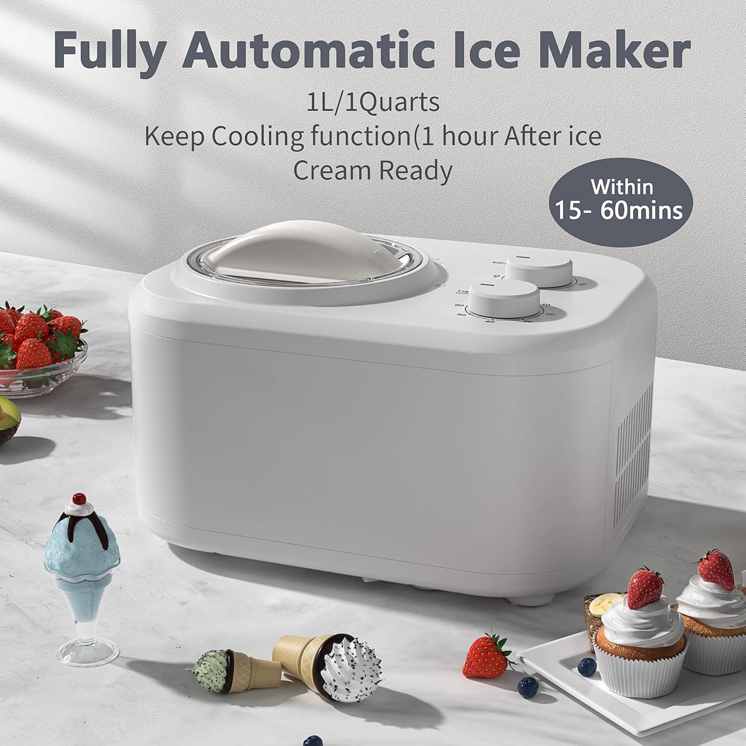 imageCOWSAR 11 Quart Ice Cream Maker Machine with Builtin Compressor Fully Automatic No Prefreezing 2 Buttons Control 1 Hour Keepcooling Easy to Clean