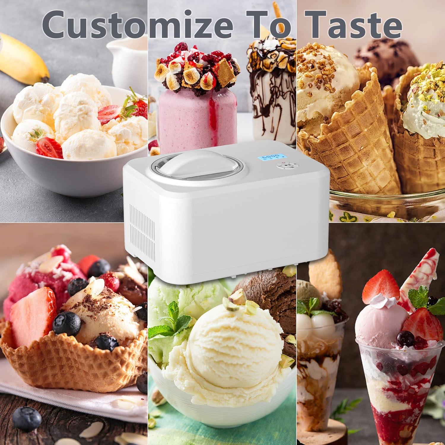 imageCOWSAR 15 Quart Ice Cream Maker Machine with Builtin Compressor Fully Automatic and No Prefreezing Frozen Yogurt Keepcooling and Timer