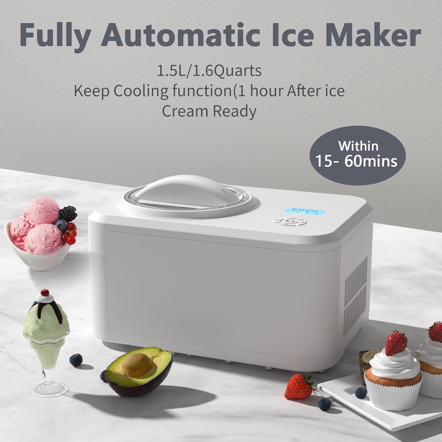 imageCOWSAR 15 Quart Ice Cream Maker Machine with Builtin Compressor Fully Automatic and No Prefreezing Frozen Yogurt Keepcooling and Timer