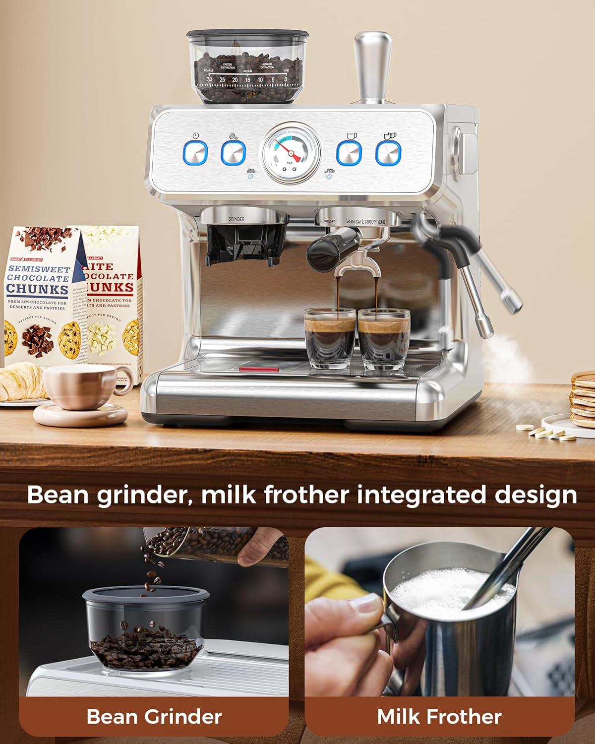 imageCOWSAR 20 Bar Espresso Machine with Grinder ampamp Milk Frother Steam Wand 58mm Expresso Coffee machines Commercial Stainless Steel Coffee Maker for Cappuccino and Latte Perfect for Home and Caf UseEspresso Maker Ultra