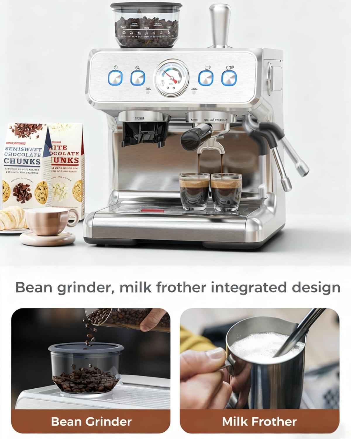 imageCOWSAR 20 Bar Espresso Machine with Grinder ampamp Milk Frother Steam Wand 58mm Expresso Coffee machines Commercial Stainless Steel Coffee Maker for Cappuccino and Latte Perfect for Home and Caf UseCoffee Grinder Upgrade