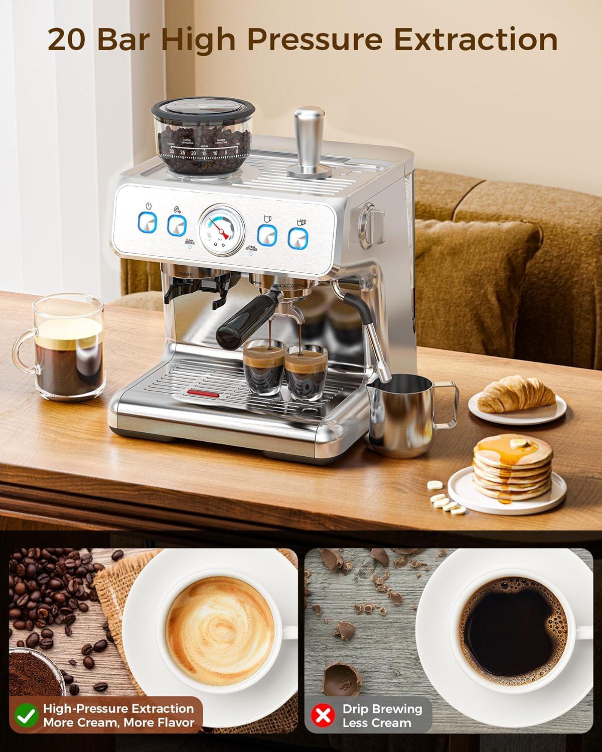 imageCOWSAR 20 Bar Espresso Machine with Grinder ampamp Milk Frother Steam Wand 58mm Expresso Coffee machines Commercial Stainless Steel Coffee Maker for Cappuccino and Latte Perfect for Home and Caf UseEspresso Maker Ultra