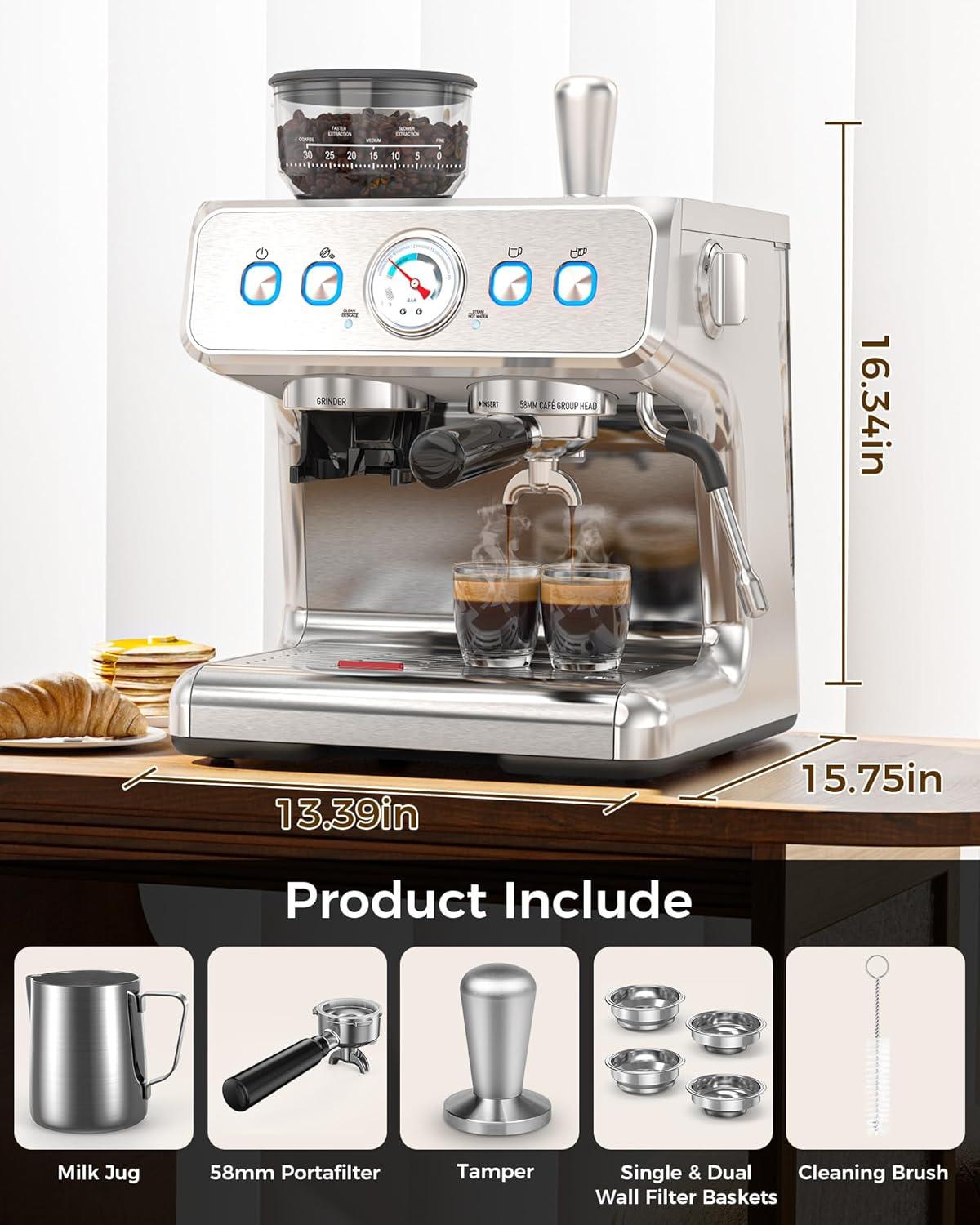 imageCOWSAR 20 Bar Espresso Machine with Grinder ampamp Milk Frother Steam Wand 58mm Expresso Coffee machines Commercial Stainless Steel Coffee Maker for Cappuccino and Latte Perfect for Home and Caf UseEspresso Maker Ultra