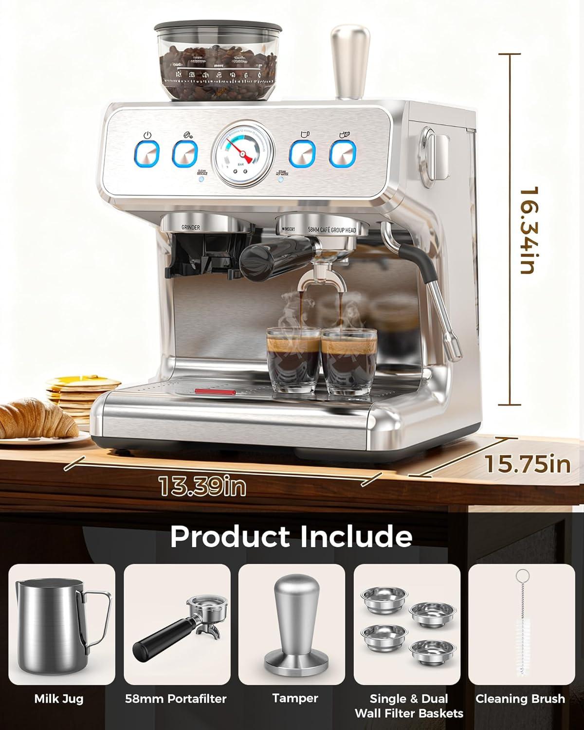 imageCOWSAR 20 Bar Espresso Machine with Grinder ampamp Milk Frother Steam Wand 58mm Expresso Coffee machines Commercial Stainless Steel Coffee Maker for Cappuccino and Latte Perfect for Home and Caf UseCoffee Grinder Upgrade