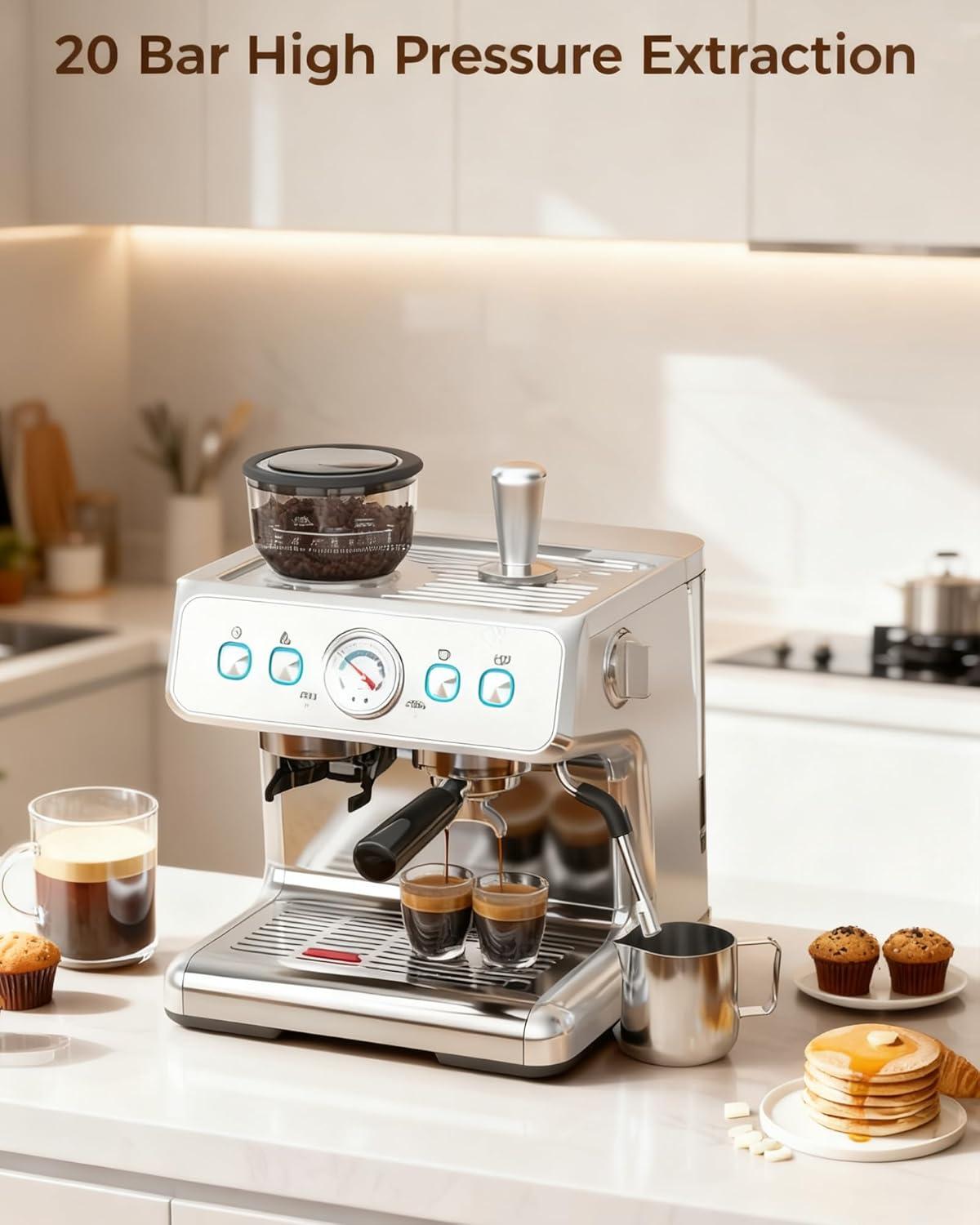 imageCOWSAR 20 Bar Espresso Machine with Grinder ampamp Milk Frother Steam Wand 58mm Expresso Coffee machines Commercial Stainless Steel Coffee Maker for Cappuccino and Latte Perfect for Home and Caf UseCoffee Grinder Upgrade