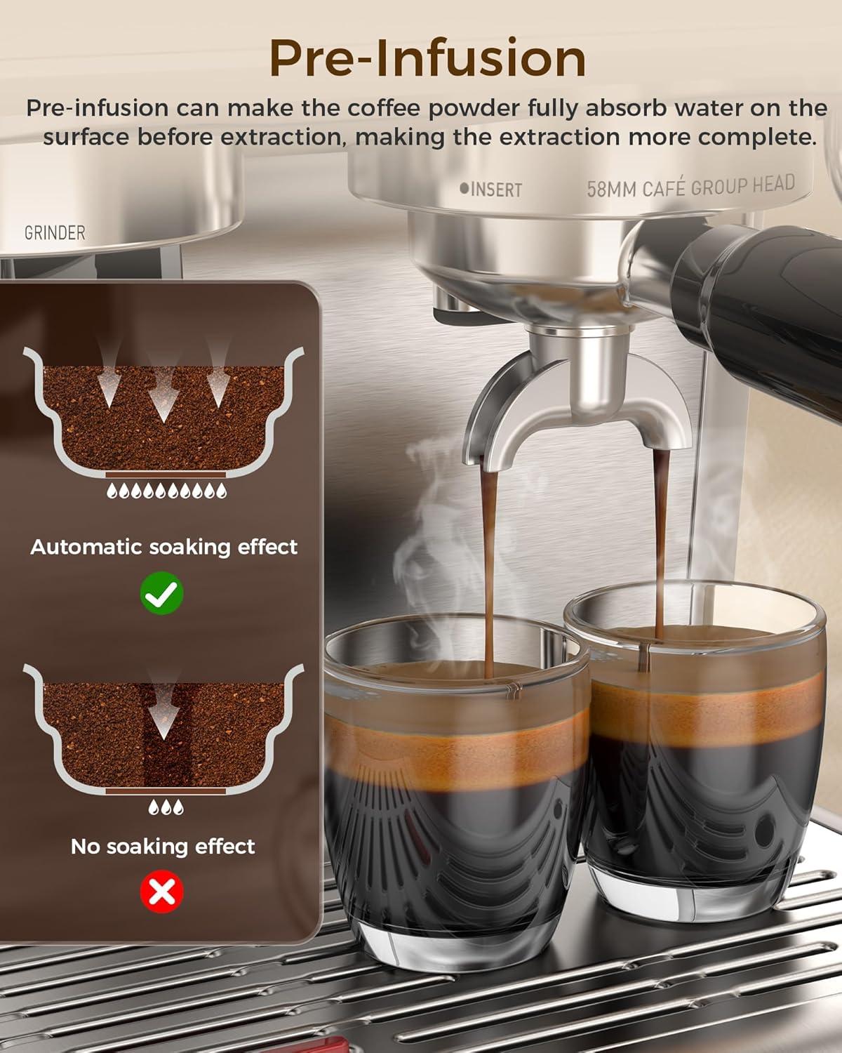 imageCOWSAR 20 Bar Espresso Machine with Grinder ampamp Milk Frother Steam Wand 58mm Expresso Coffee machines Commercial Stainless Steel Coffee Maker for Cappuccino and Latte Perfect for Home and Caf UseEspresso Maker Ultra