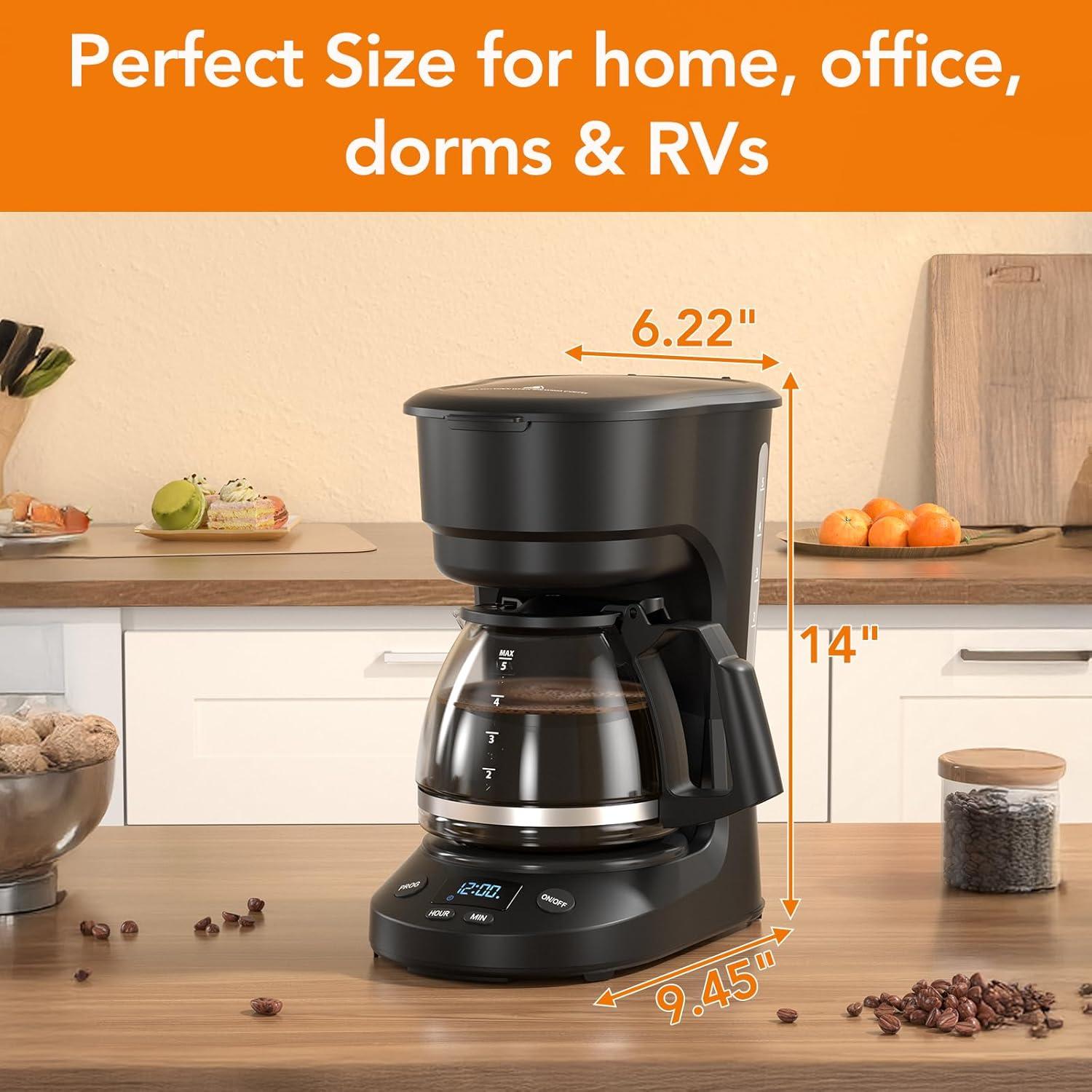 imageCOWSAR Coffee Maker Coffee Pots 5 Cup programmable Mini Drip Coffee Makers with NonDrip Glass Carafe with Removable Filter Basket Auto ShutOff Portable Compact Design Perfect for Home OfficeElectronic Coffee Maker