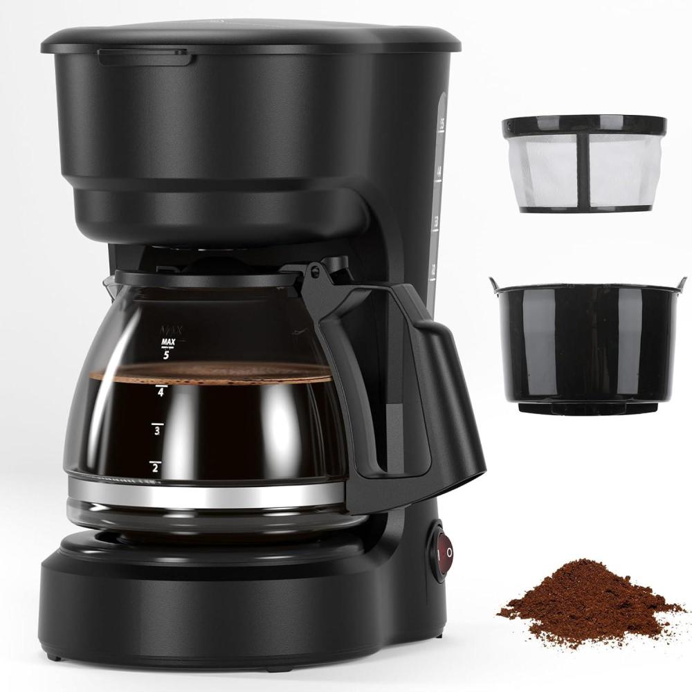 imageCOWSAR Coffee Maker Coffee Pots 5 Cup programmable Mini Drip Coffee Makers with NonDrip Glass Carafe with Removable Filter Basket Auto ShutOff Portable Compact Design Perfect for Home OfficeMechanical Coffee Maker