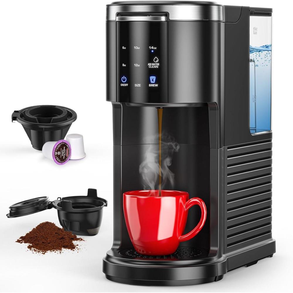 imageCOWSAR Single Serve Coffee Maker K Cup Coffee Brewer for Capsule and Ground Coffee Commercial Coffee Machine with 40 Oz Water Tank 5 Brew Sizes Up To 14 Oz Ideal for HomeOffice BlackCoffee Maker