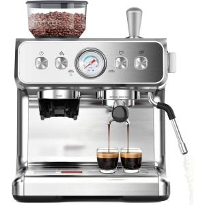 COWSAR 20 Bar Espresso Machine with Grinder & Milk Frother Steam Wand, 58mm Expresso Coffee machines, Commercial Stainless Steel Coffee Maker for Cappuccino and Latte, Perfect for Home and Café Use(Coffee Grinder Upgrade)