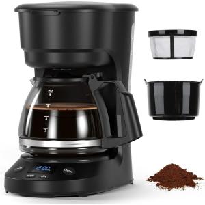 COWSAR Coffee Maker, Coffee Pots 5 Cup, programmable, Mini Drip Coffee Makers with Non-Drip Glass Carafe with Removable Filter Basket, Auto Shut-Off Portable Compact Design, Perfect for Home, Office(Electronic Coffee Maker)
