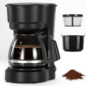 COWSAR Coffee Maker, Coffee Pots 5 Cup, programmable, Mini Drip Coffee Makers with Non-Drip Glass Carafe with Removable Filter Basket, Auto Shut-Off Portable Compact Design, Perfect for Home, Office(Mechanical Coffee Maker)
