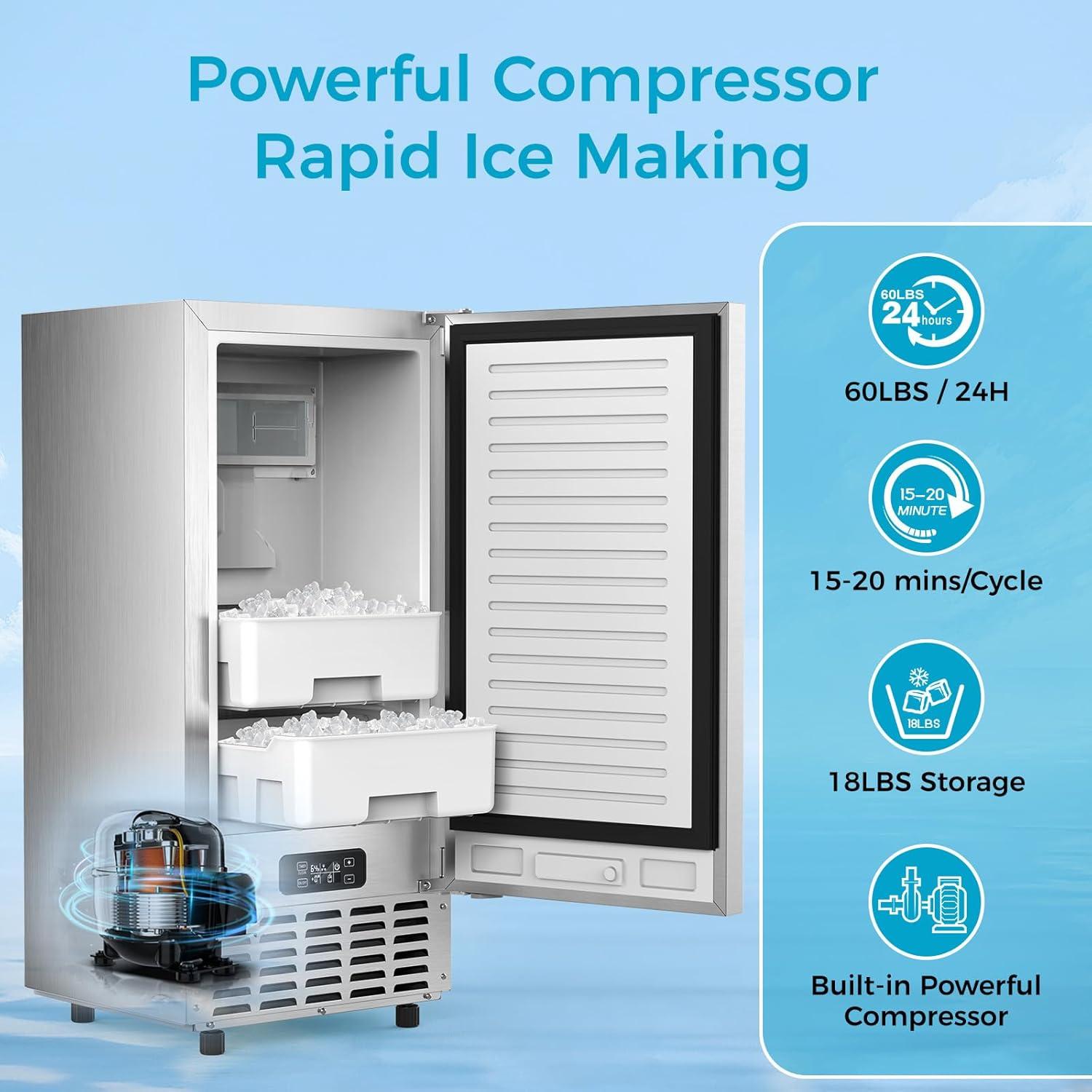 image:imageCOWSAR Commercial Ice Maker Machine Nugget Ice 66lbs24H Stainless Steel Under Counter Ice Maker SelfCleanamp24H Timer Commercial Nugget Ice Machine with LCD Display Ideal for BarCafeRestaurant