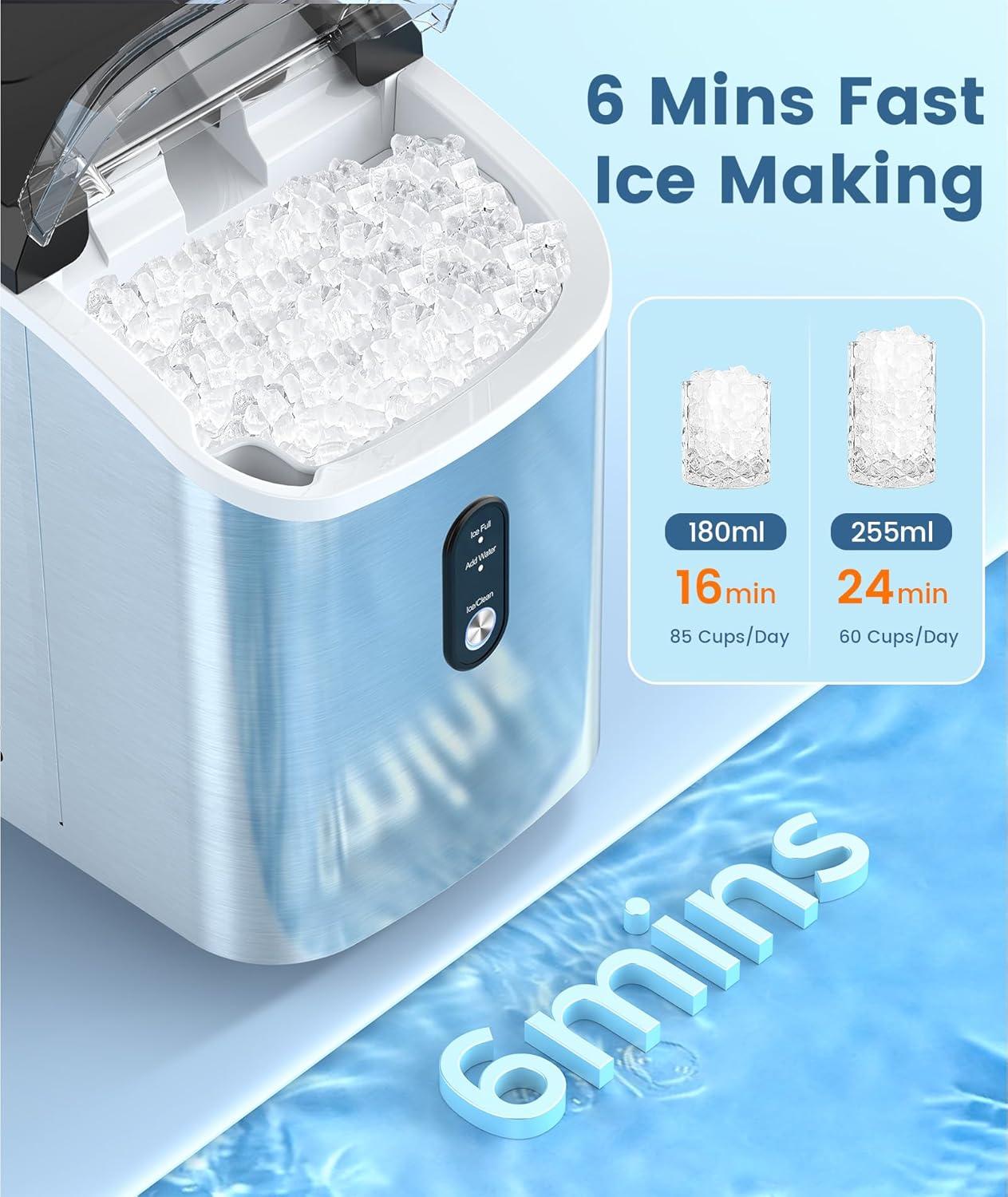 image:imageCOWSAR Nugget Ice Makers Countertop Pebble Ice Maker Machine with Soft Chewable Ice 34Lbs24H SelfCleaning OneClick Operation Pellet Ice Maker Countertop for HomeKitchenRVCampingSilver