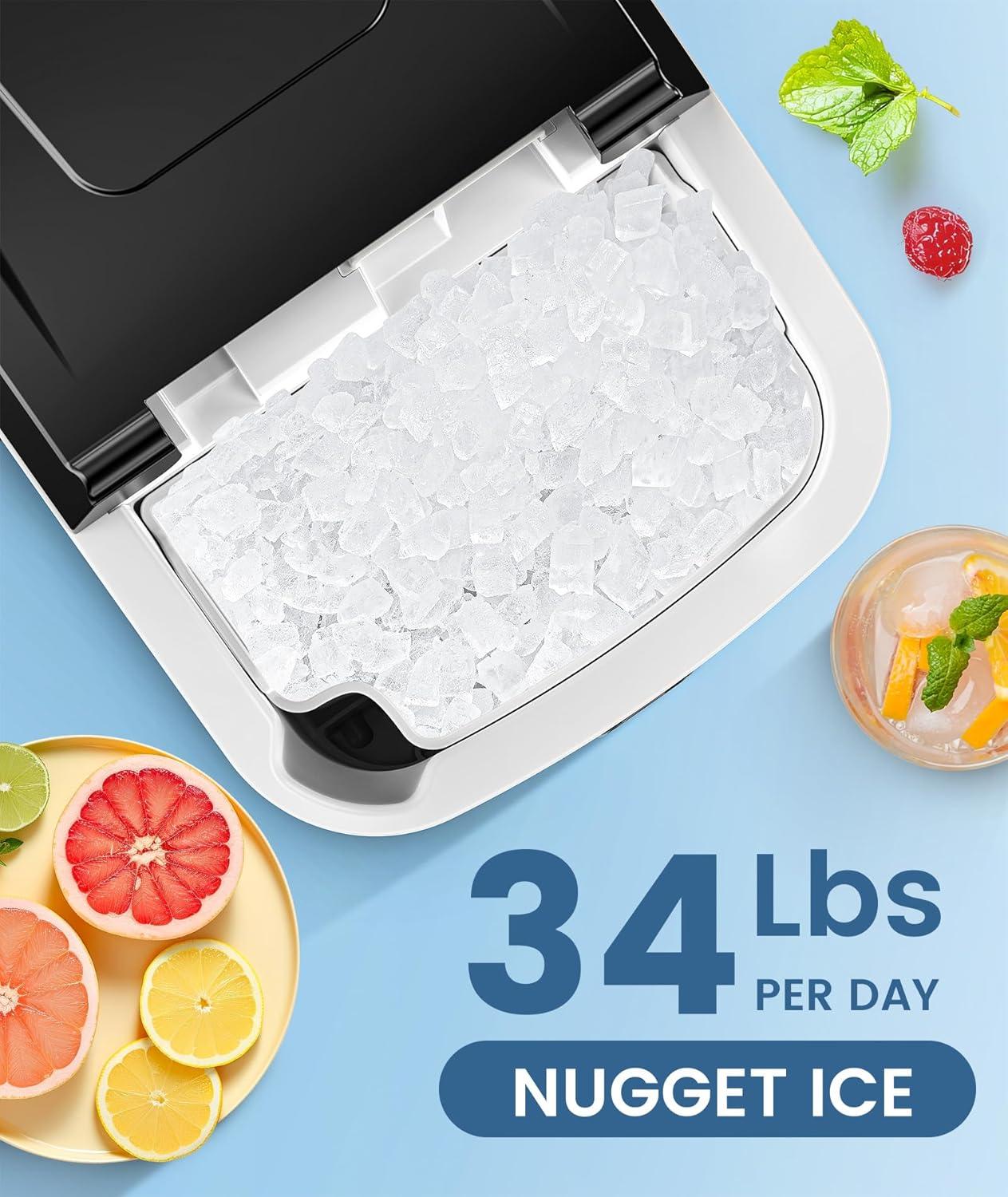 image:imageCOWSAR Nugget Ice Makers Countertop Pebble Ice Maker Machine with Soft Chewable Ice 34Lbs24H SelfCleaning OneClick Operation Pellet Ice Maker Countertop for HomeKitchenRVCampingSilver