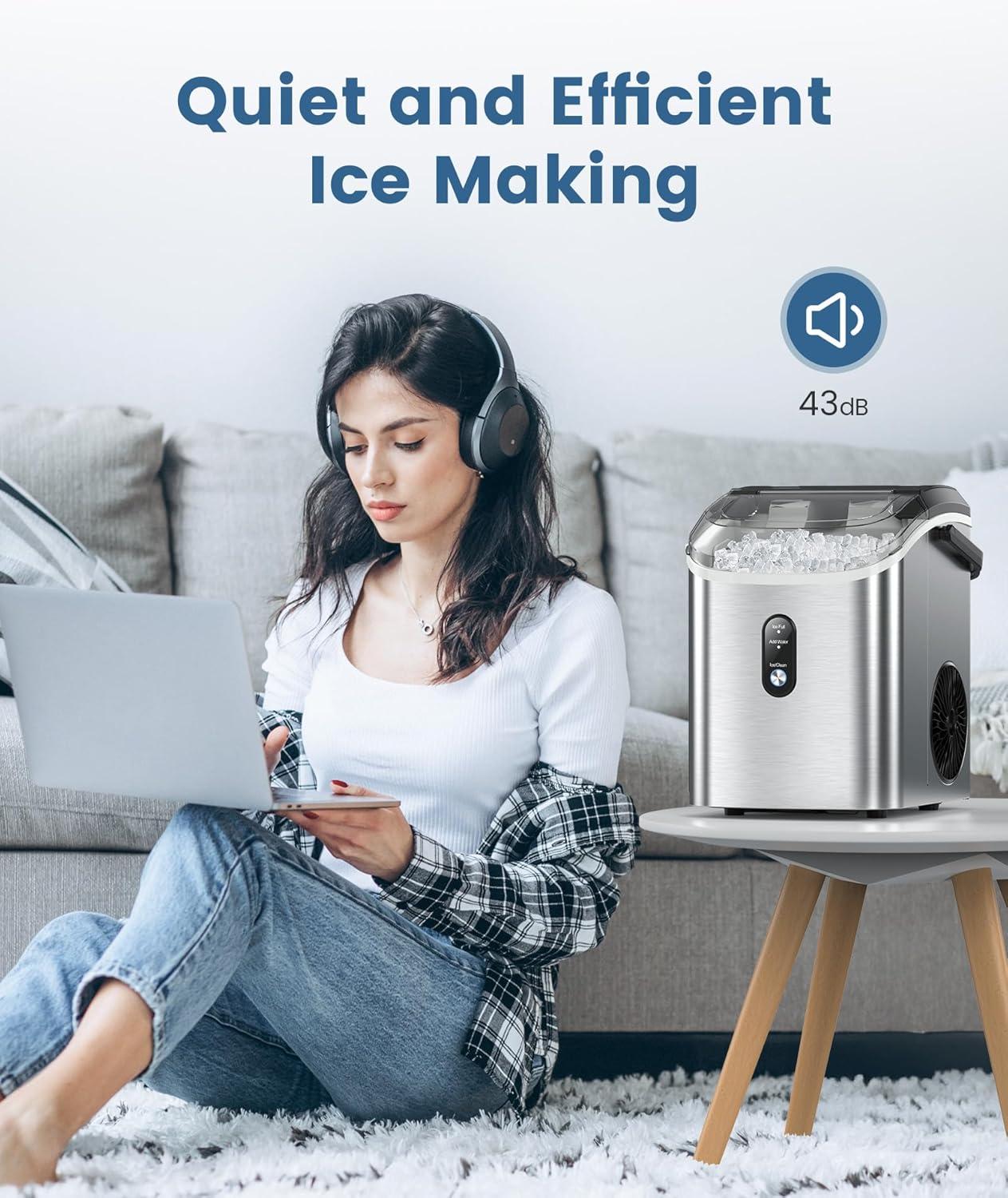 image:imageCOWSAR Nugget Ice Makers Countertop Pebble Ice Maker Machine with Soft Chewable Ice 34Lbs24H SelfCleaning OneClick Operation Pellet Ice Maker Countertop for HomeKitchenRVCampingSilver