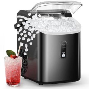 COWSAR Nugget Ice Makers Countertop, Pebble Ice Maker Machine with Soft Chewable Ice, 34Lbs/24H, Self-Cleaning, One-Click Operation, Pellet Ice Maker Countertop for Home/Kitchen/RV/Camping(Black)