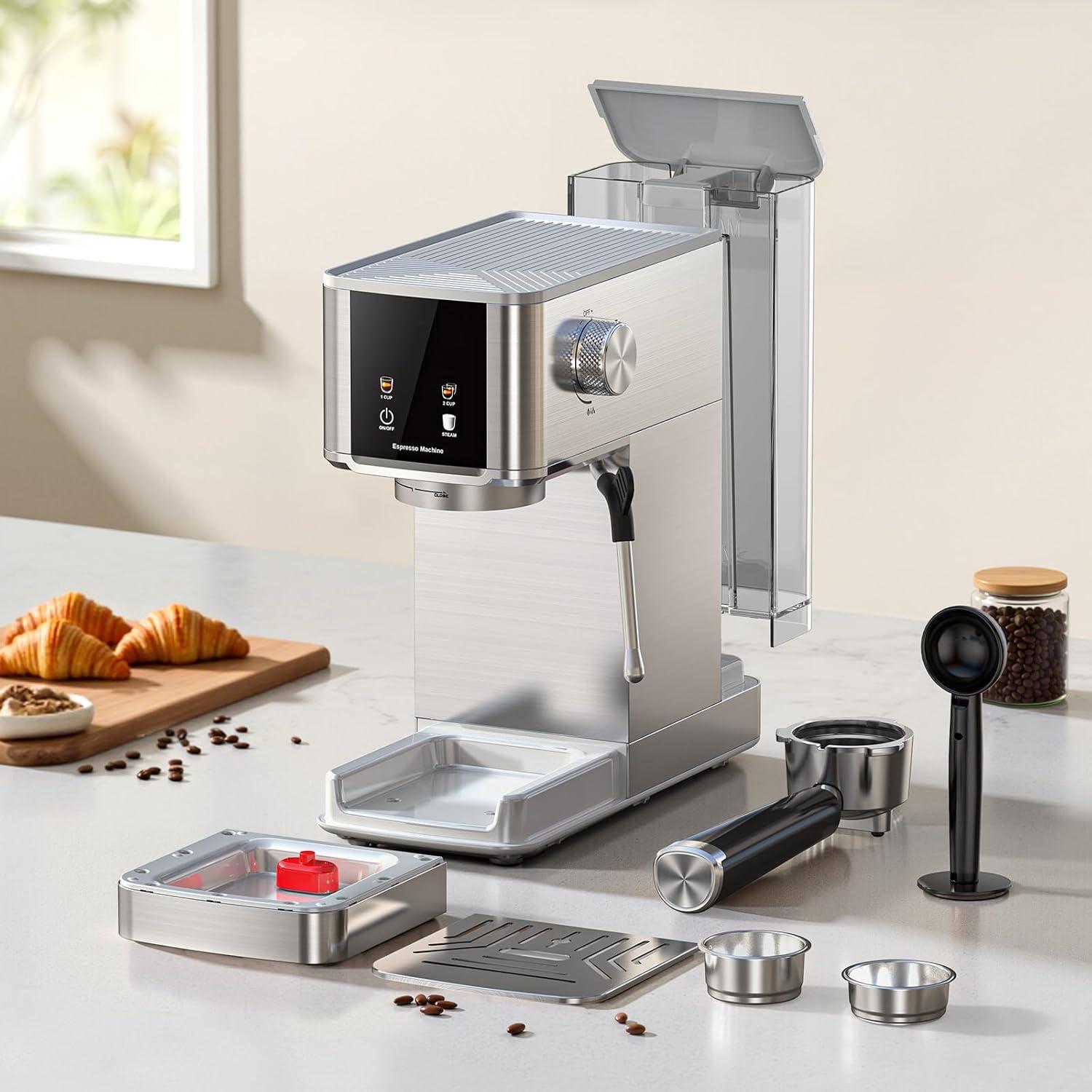 image:imageCOWSAR 20 Bar Espresso MachineStainlessSteel Expresso Coffee Machines with LED DisplaySteam Milk FrotherCappuccino amp Latte amp Espresso makerCompact Coffee Machines for HomeCapsule PortafilterStainless