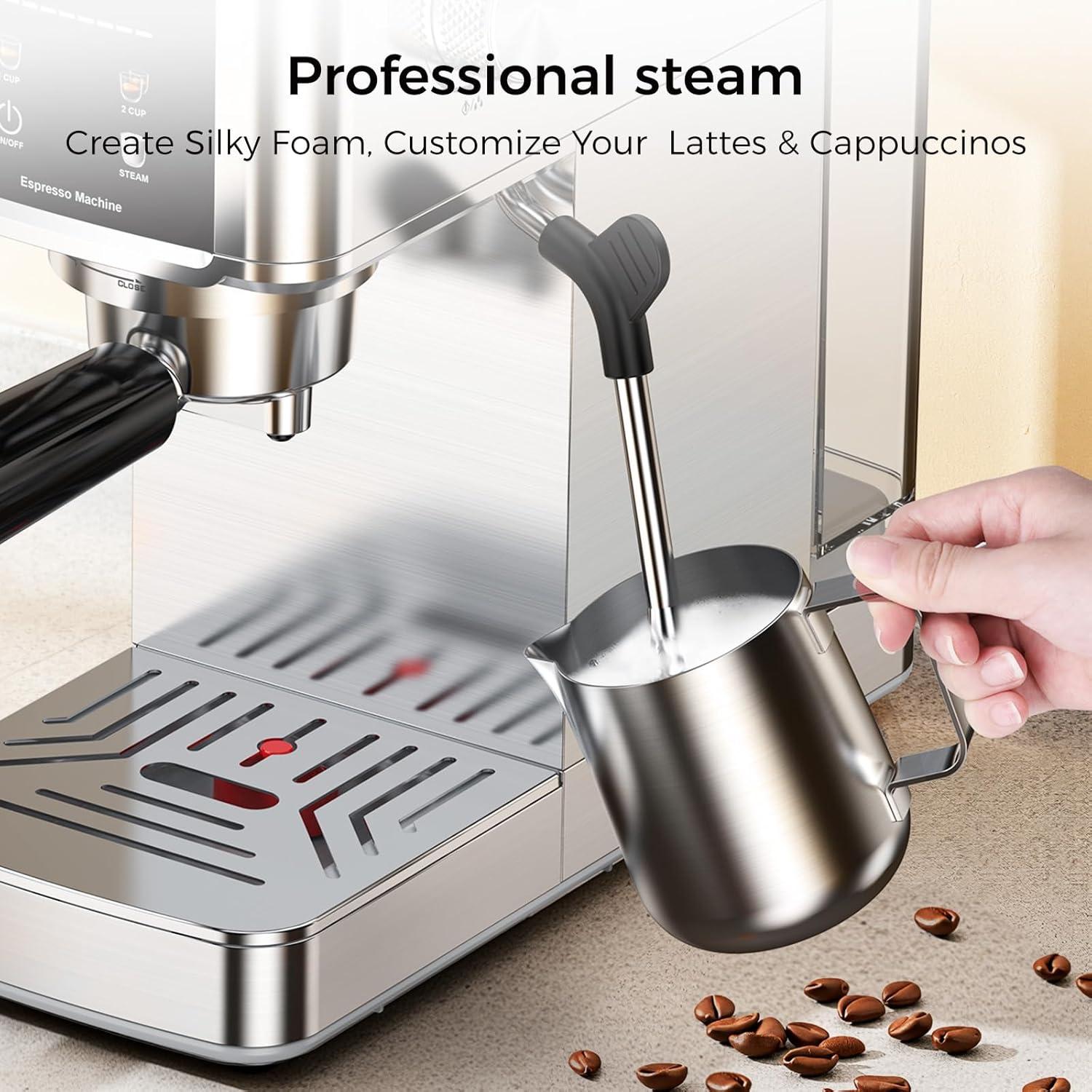 image:imageCOWSAR 20 Bar Espresso MachineStainlessSteel Expresso Coffee Machines with LED DisplaySteam Milk FrotherCappuccino amp Latte amp Espresso makerCompact Coffee Machines for HomeCapsule PortafilterStainless
