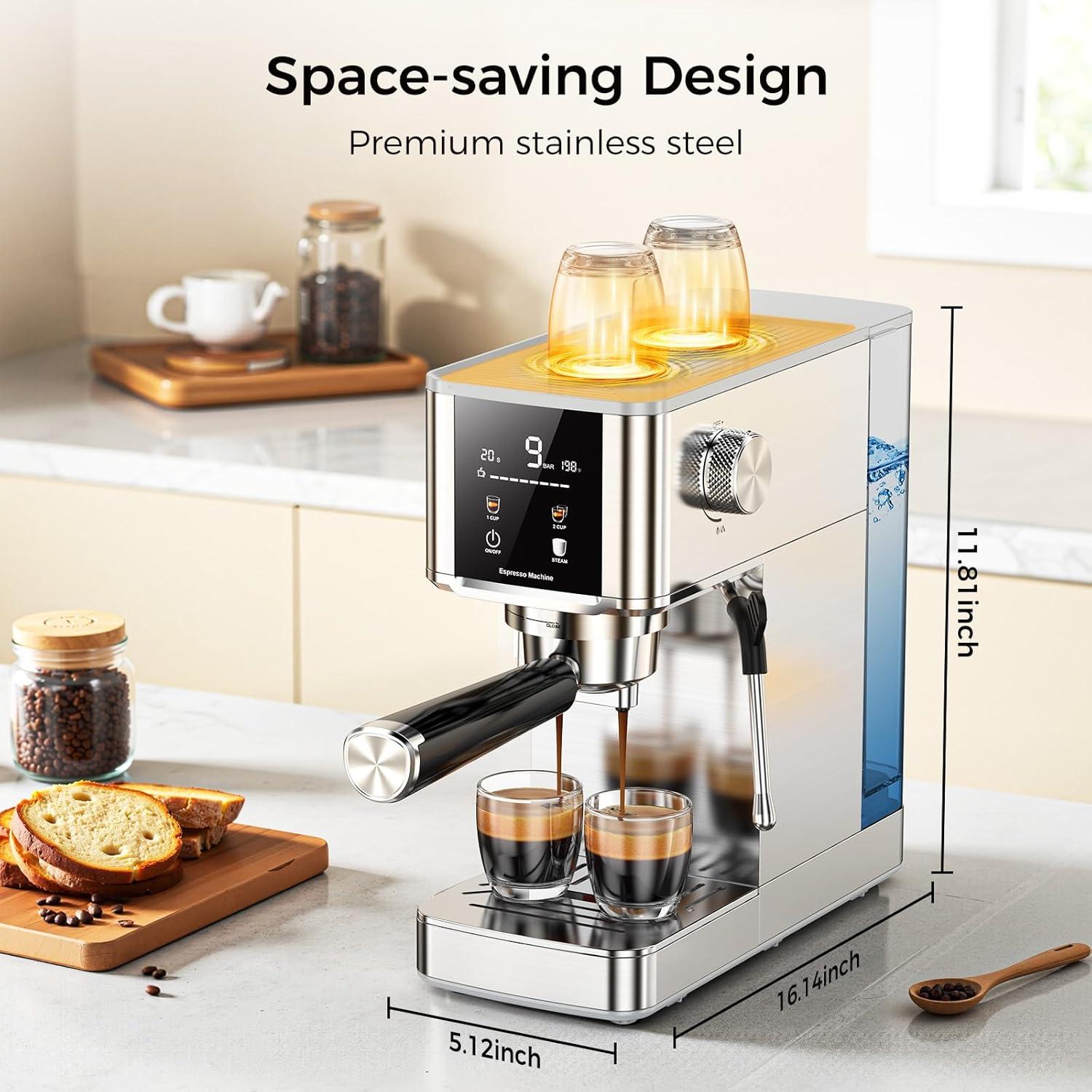image:imageCOWSAR 20 Bar Espresso MachineStainlessSteel Expresso Coffee Machines with LED DisplaySteam Milk FrotherCappuccino amp Latte amp Espresso makerCompact Coffee Machines for HomeCapsule PortafilterStainlessPro