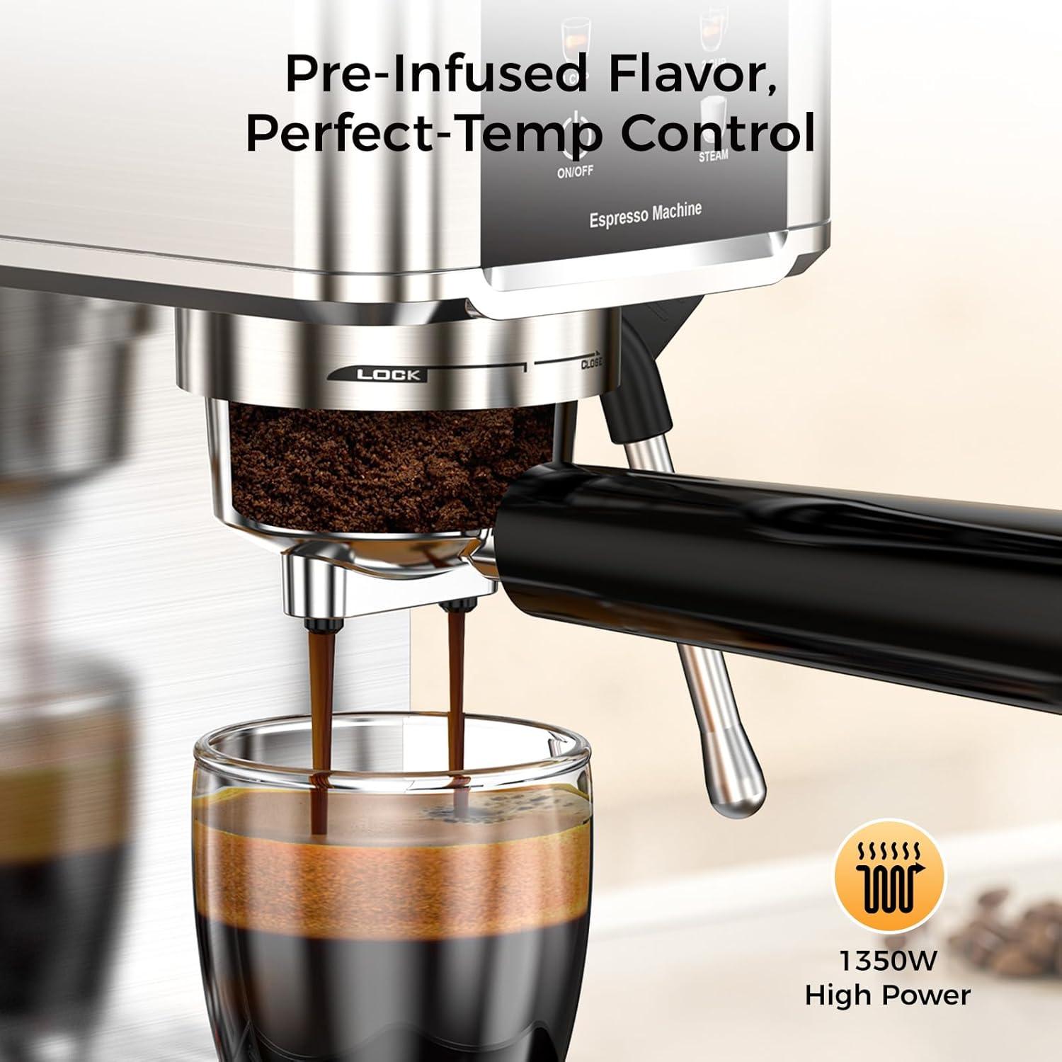 image:imageCOWSAR 20 Bar Espresso MachineStainlessSteel Expresso Coffee Machines with LED DisplaySteam Milk FrotherCappuccino amp Latte amp Espresso makerCompact Coffee Machines for HomeCapsule PortafilterStainlessPro