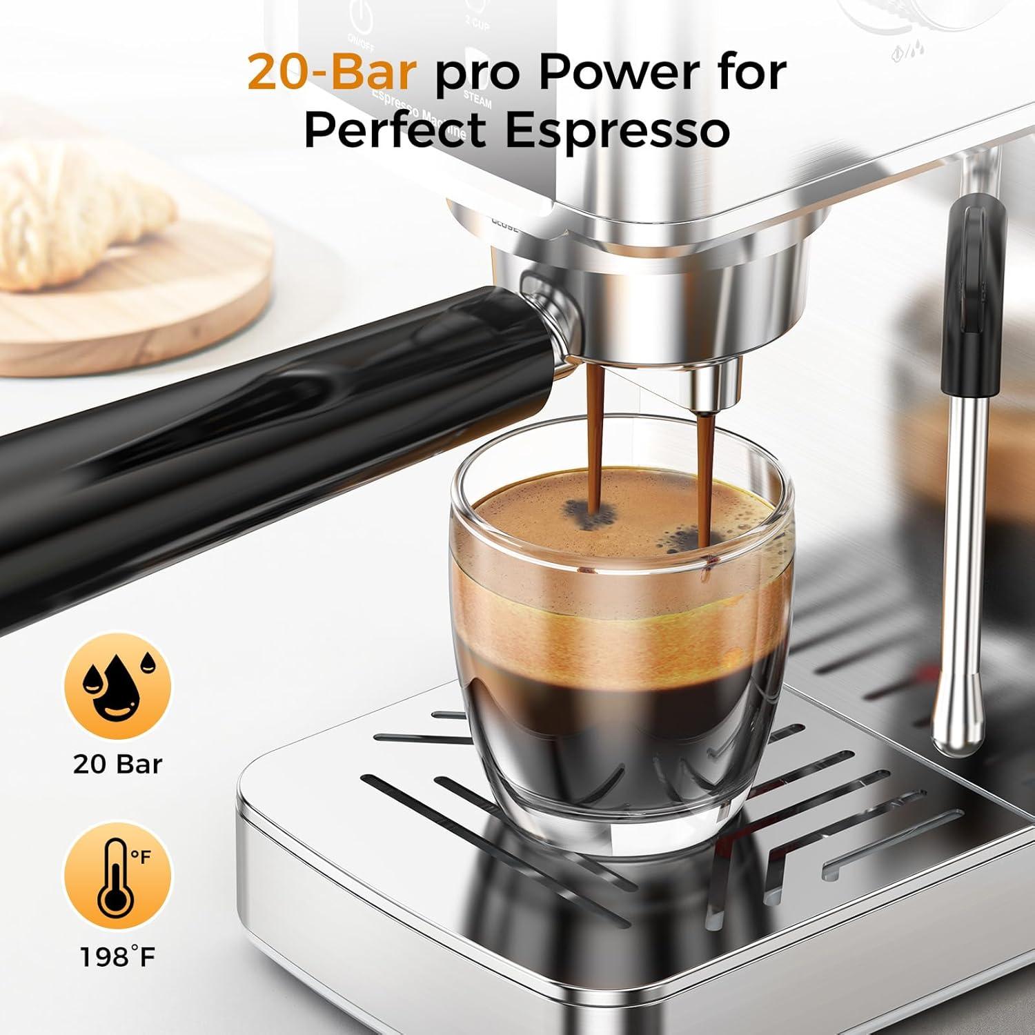 image:imageCOWSAR 20 Bar Espresso MachineStainlessSteel Expresso Coffee Machines with LED DisplaySteam Milk FrotherCappuccino amp Latte amp Espresso makerCompact Coffee Machines for HomeCapsule PortafilterStainlessPro