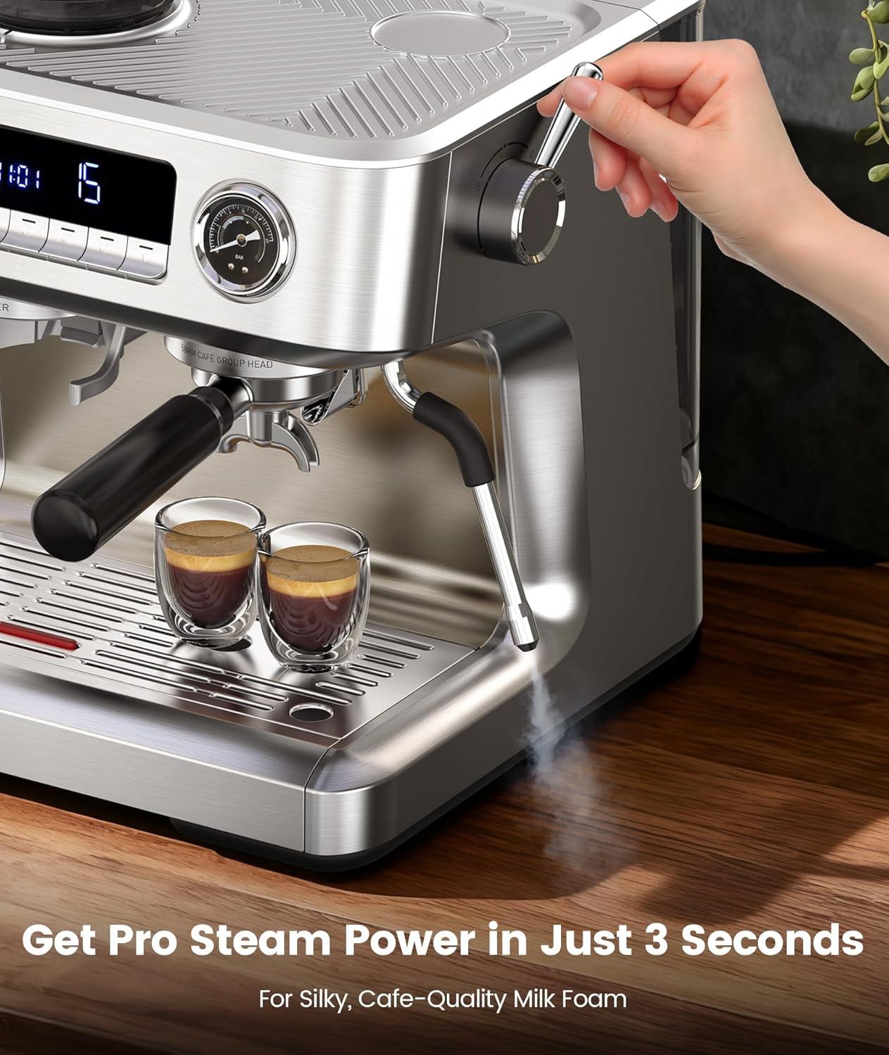 image:imageCOWSAR 2026 Upgrade 20 Bar Espresso Machine with GrinderExpresso Coffee Machines with Milk FrotherCommercial Stainless Steel Expresso Machines for HomePerfect Cappuccino amp LatteBrushed Silver