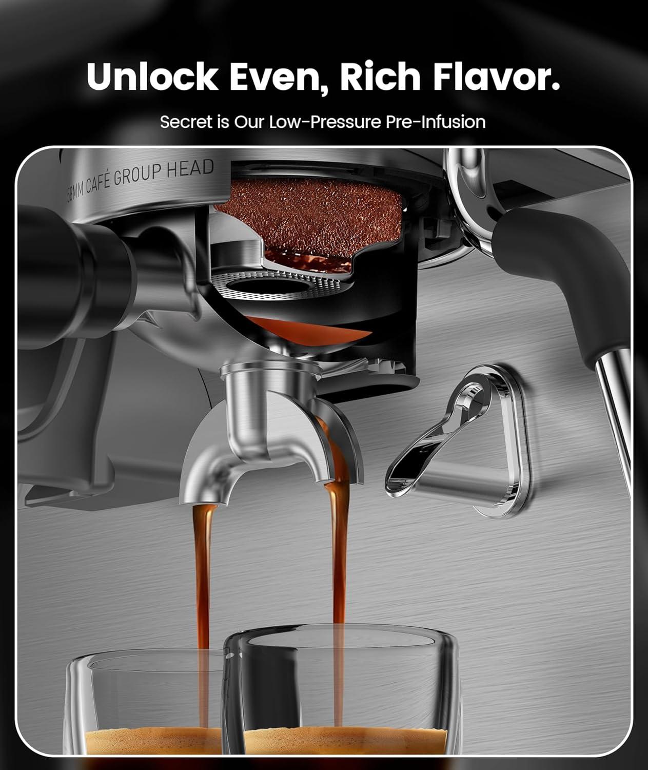 image:imageCOWSAR 2026 Upgrade 20 Bar Espresso Machine with GrinderExpresso Coffee Machines with Milk FrotherCommercial Stainless Steel Expresso Machines for HomePerfect Cappuccino amp LatteBrushed Silver