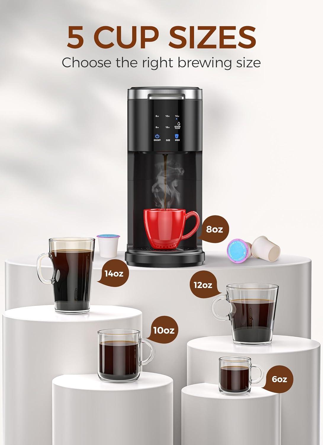 image:imageCOWSAR Commercial Single Serve Coffee Maker K Cup Coffee Brewer for Capsule and Ground Coffee Capsule Coffee Machine with 40 Oz Water Tank InstantHeat 5 Brew Sizes Up To 14 Oz Satin BlackClassic Black