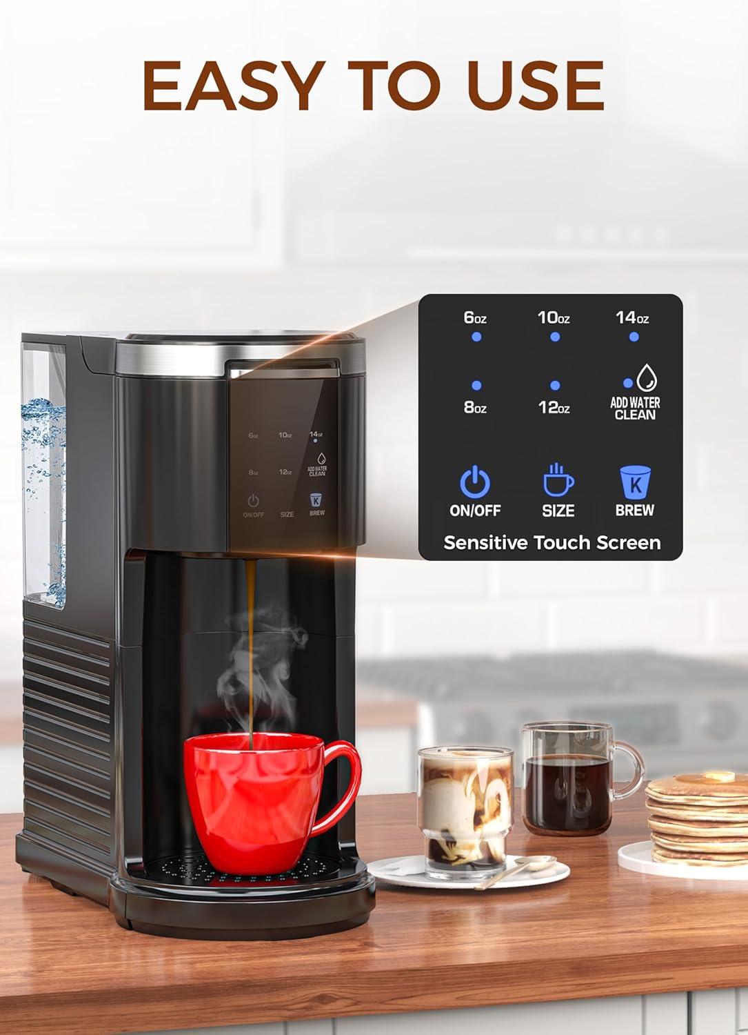 image:imageCOWSAR Commercial Single Serve Coffee Maker K Cup Coffee Brewer for Capsule and Ground Coffee Capsule Coffee Machine with 40 Oz Water Tank InstantHeat 5 Brew Sizes Up To 14 Oz Satin BlackClassic Black