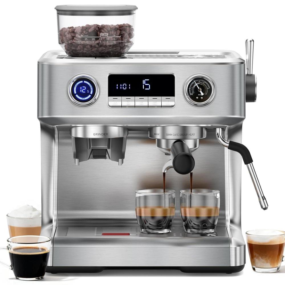 image:imageCOWSAR 2026 Upgrade 20 Bar Espresso Machine with GrinderExpresso Coffee Machines with Milk FrotherCommercial Stainless Steel Expresso Machines for HomePerfect Cappuccino amp LatteBrushed Silver
