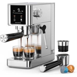 COWSAR 20 Bar Espresso Machine-Stainless-Steel Expresso Coffee Machines with LED Display,Steam Milk Frother,Cappuccino & Latte & Espresso maker,Compact Coffee Machines for Home-Capsule Portafilter(Stainless-Pro)
